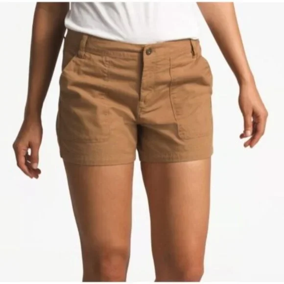 The North Face Shorts Womens 10 Khaki Tan Brown Flat Front Chino Casual Outdoor - Picture 2 of 10